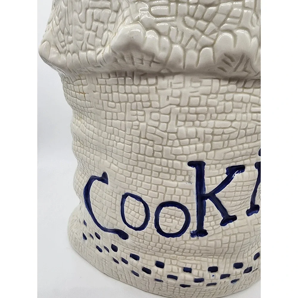 Vintage Ceramic Christmas Cookie Jar Burlap Sack Gingerbread Man Holiday Decor